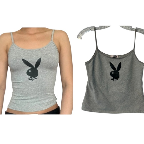 COPY - Vintage Y2K Playboy Gray Spaghetti Strap Top - Picture 1 of 4
